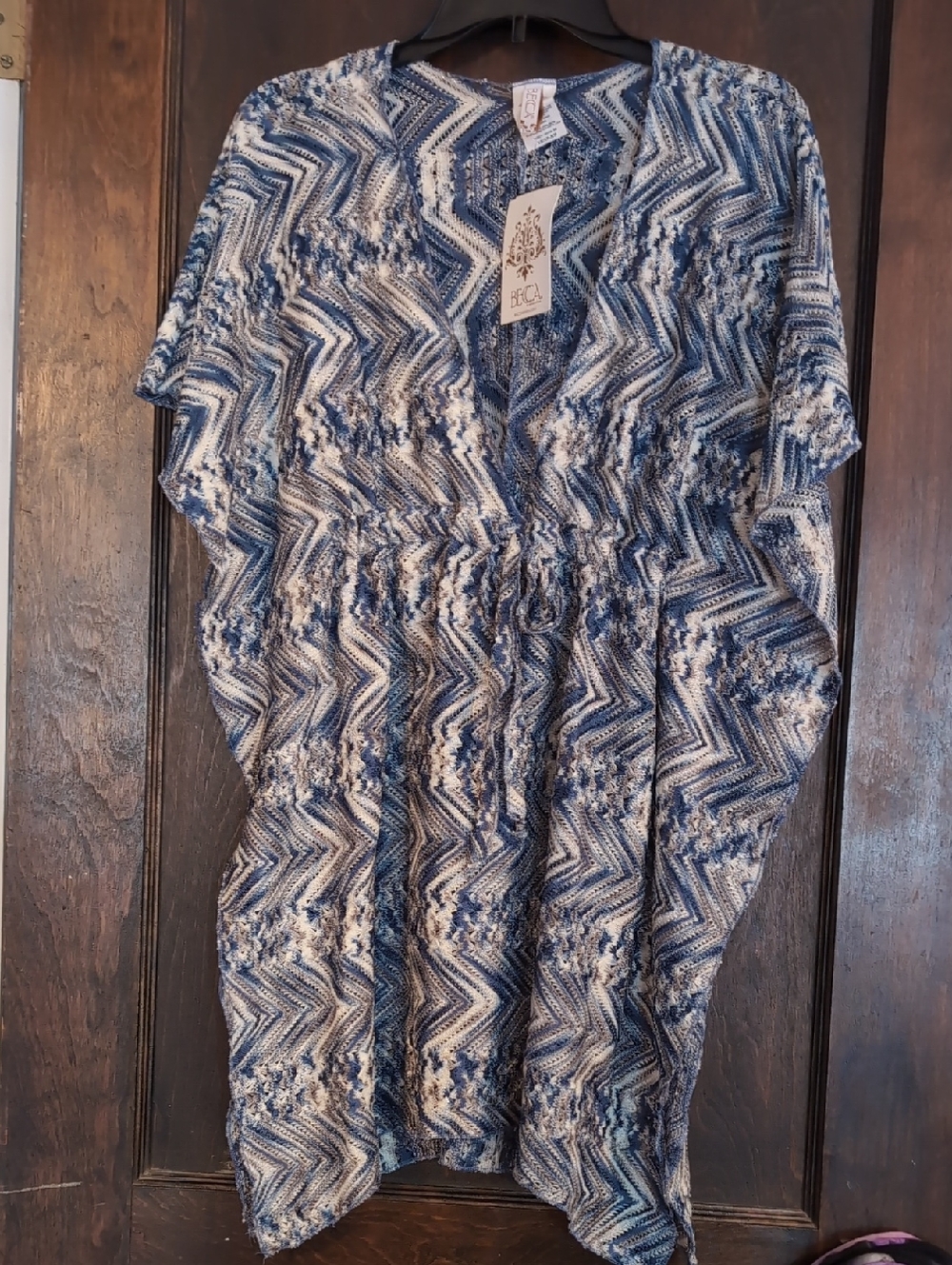 BECCA Blue and White Crochet Zigzag Sleeveless Cover-Up Size XS/S